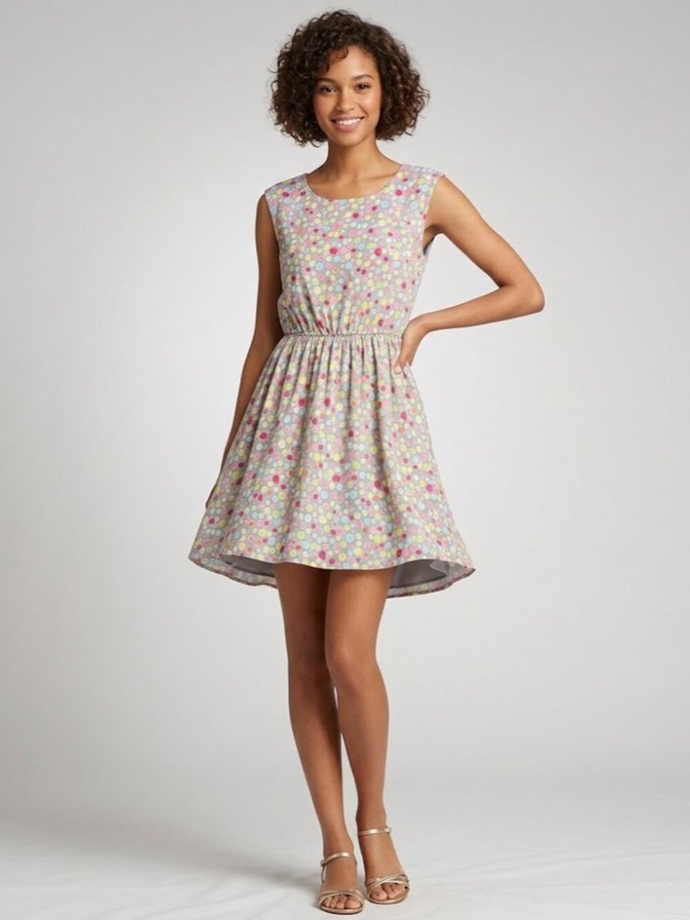 Gap Mini Dress Womens Small Gray Polka‎ Dot Babydoll Retro Lined Y2K